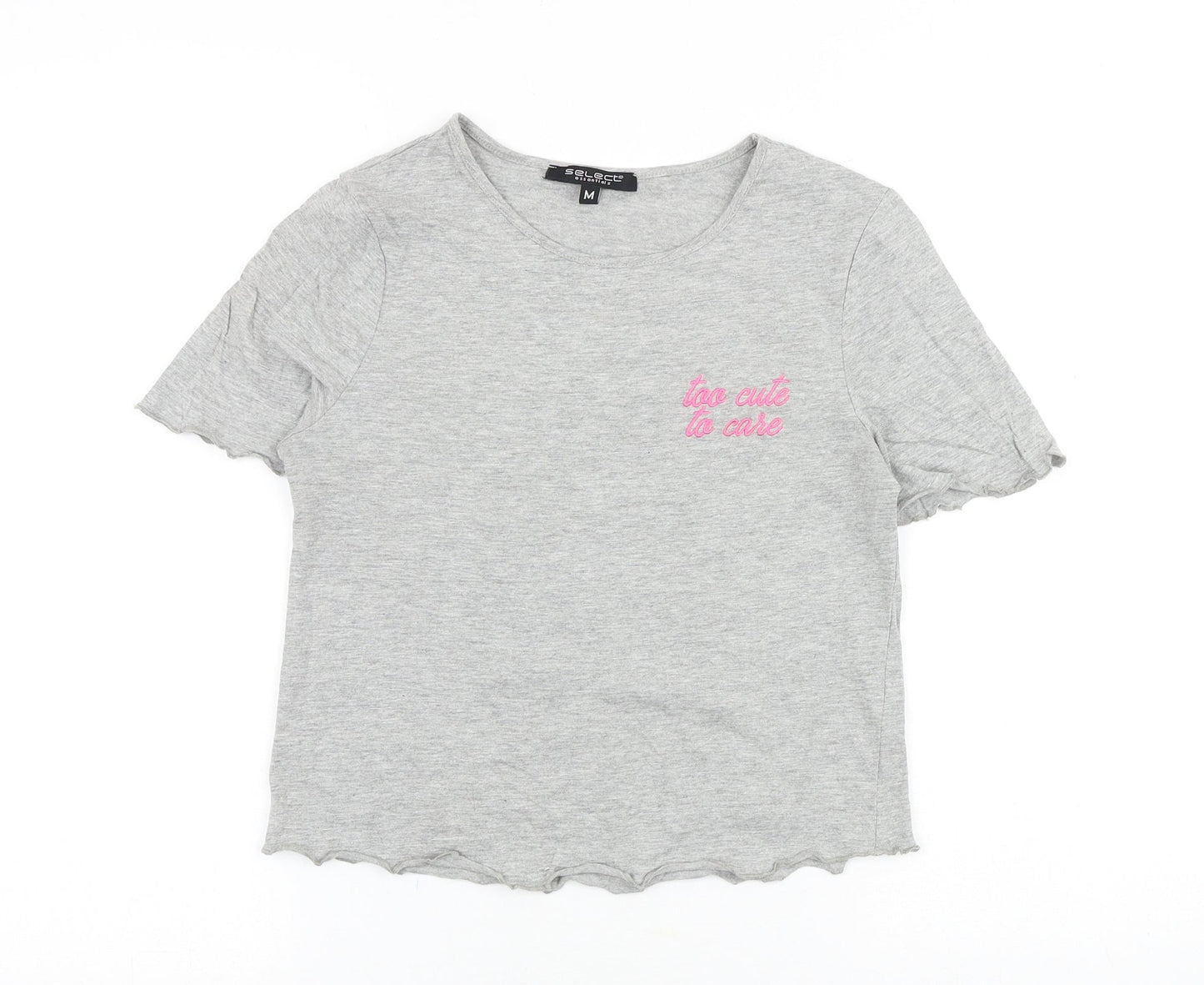 Select Womens Grey Cotton Basic T-Shirt Size M Round Neck - Too Cute To Care