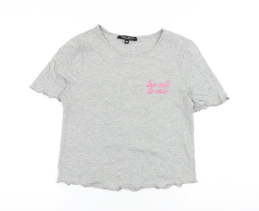 Select Womens Grey Cotton Basic T-Shirt Size M Round Neck - Too Cute To Care