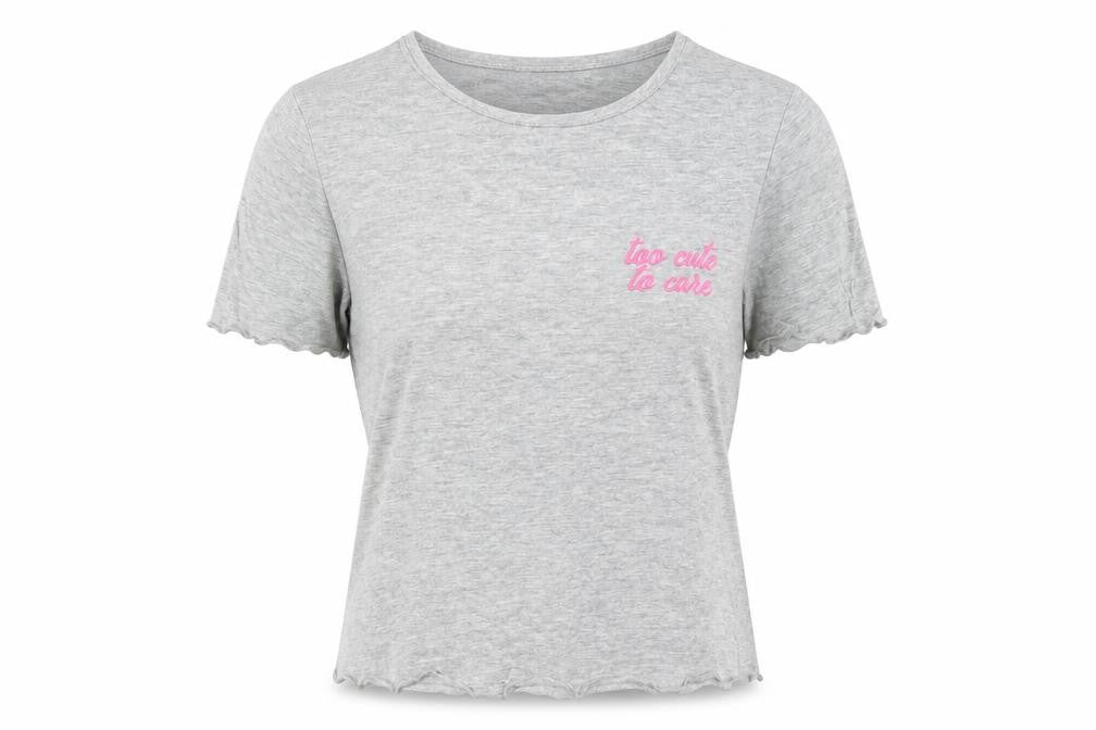 Select Womens Grey Cotton Basic T-Shirt Size M Round Neck - Too Cute To Care