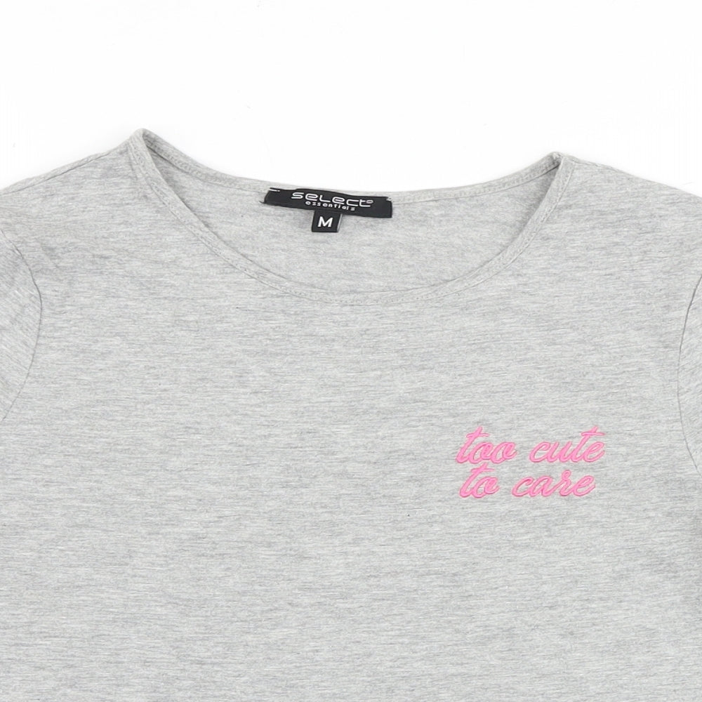 Select Womens Grey Cotton Basic T-Shirt Size M Round Neck - Too Cute To Care
