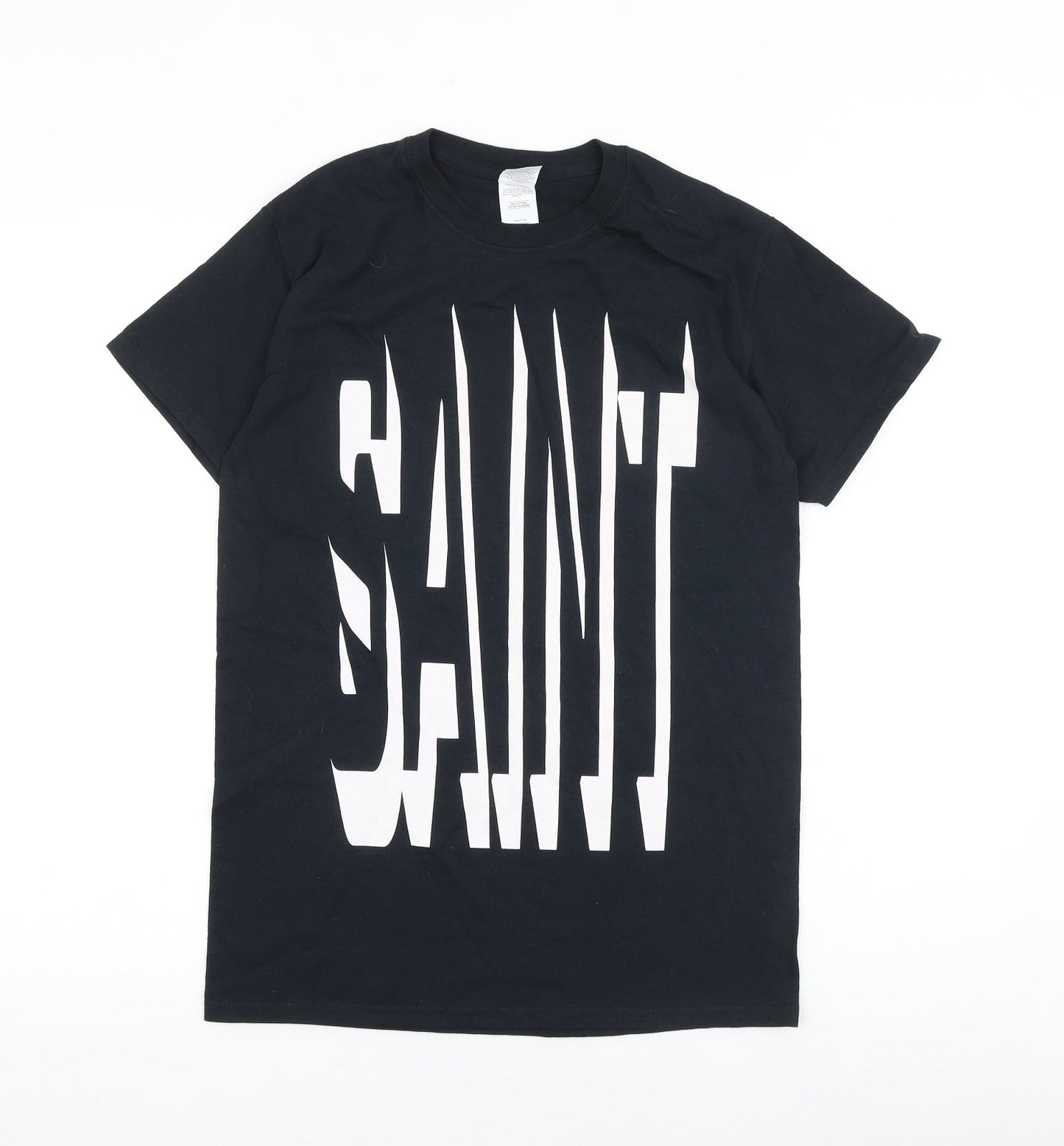 Gildan Mens Black Cotton T-Shirt Size S Round Neck - Saint