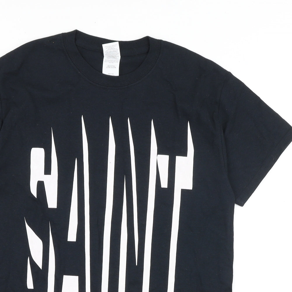 Gildan Mens Black Cotton T-Shirt Size S Round Neck - Saint