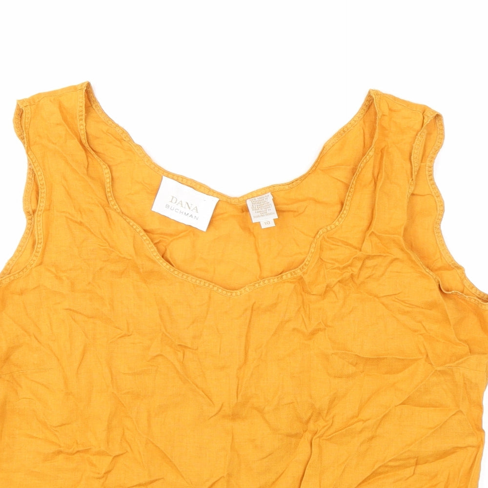 Dana Buchman Womens Yellow Linen Basic Tank Size 10 V-Neck