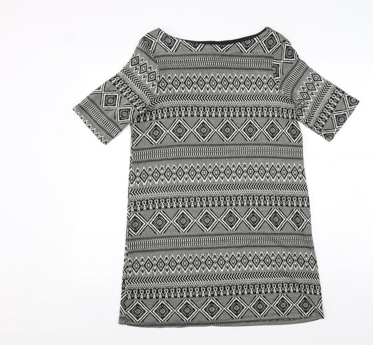 River Island Womens Black Geometric Polyester A-Line Size 10 Boat Neck Pullover
