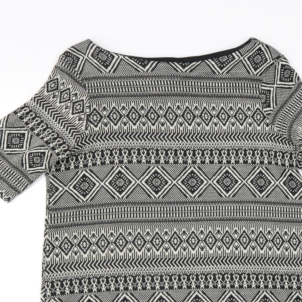 River Island Womens Black Geometric Polyester A-Line Size 10 Boat Neck Pullover