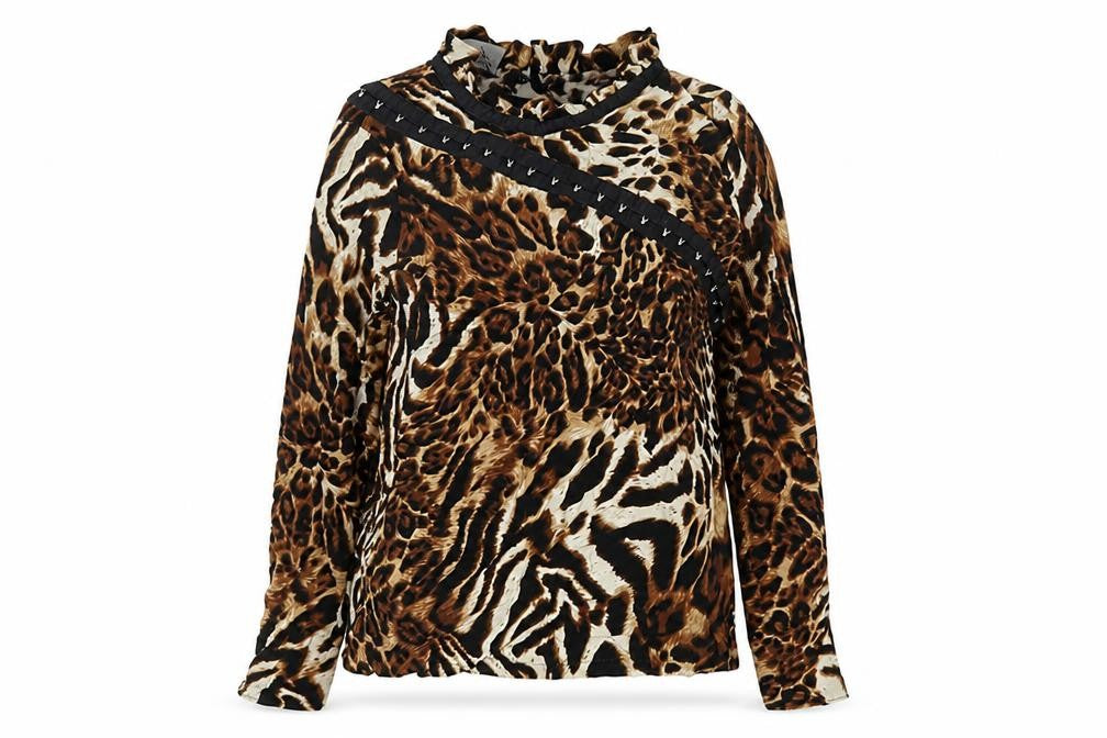 Reclaimed Vintage Womens Brown Animal Print Viscose Basic Blouse Size M Round Neck - Leopard Print