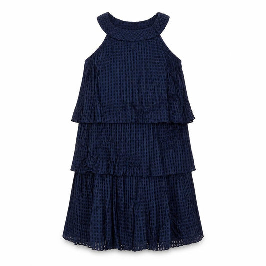 VILA Womens Blue Geometric Viscose Shift Size XS Round Neck Pullover