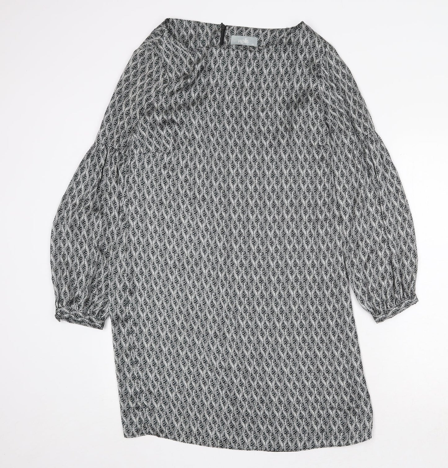 Wallis Womens Grey Geometric Polyester Shift Size 14 Scoop Neck Zip