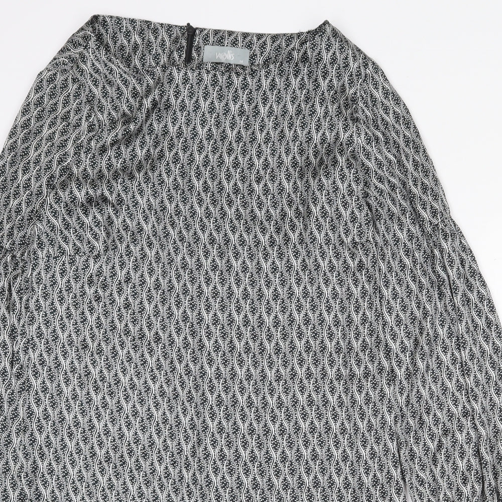 Wallis Womens Grey Geometric Polyester Shift Size 14 Scoop Neck Zip