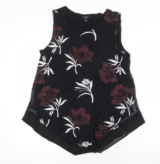 Alfani Womens Black Floral Nylon Basic Tank Size M Round Neck