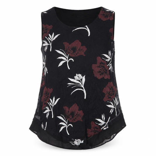 Alfani Womens Black Floral Nylon Basic Tank Size M Round Neck