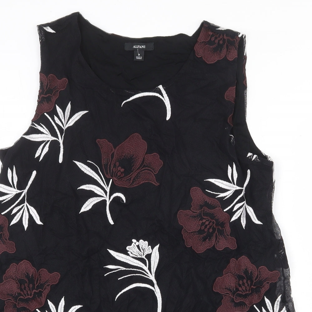 Alfani Womens Black Floral Nylon Basic Tank Size M Round Neck