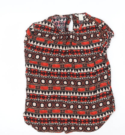 H&M Womens Red Geometric Viscose Basic Blouse Size 8 Round Neck