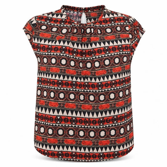 H&M Womens Red Geometric Viscose Basic Blouse Size 8 Round Neck