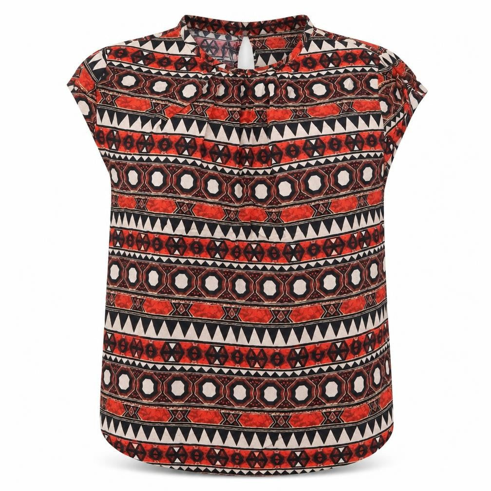 H&M Womens Red Geometric Viscose Basic Blouse Size 8 Round Neck