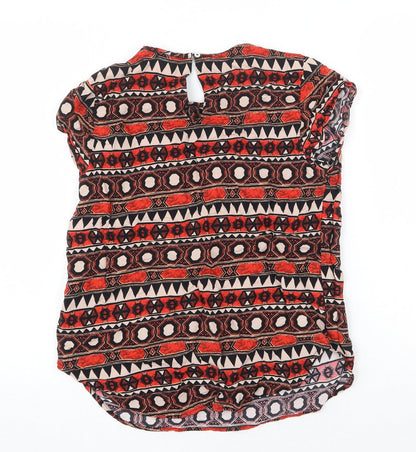 H&M Womens Red Geometric Viscose Basic Blouse Size 8 Round Neck