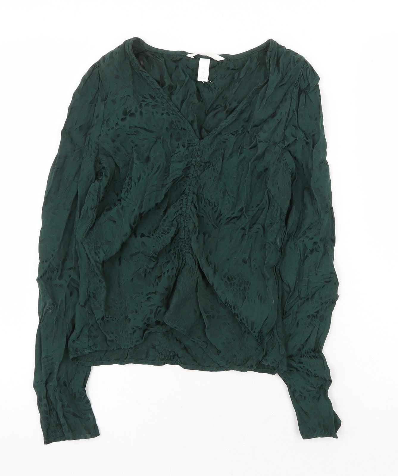 H&M Womens Green Geometric Viscose Basic Blouse Size 6 V-Neck
