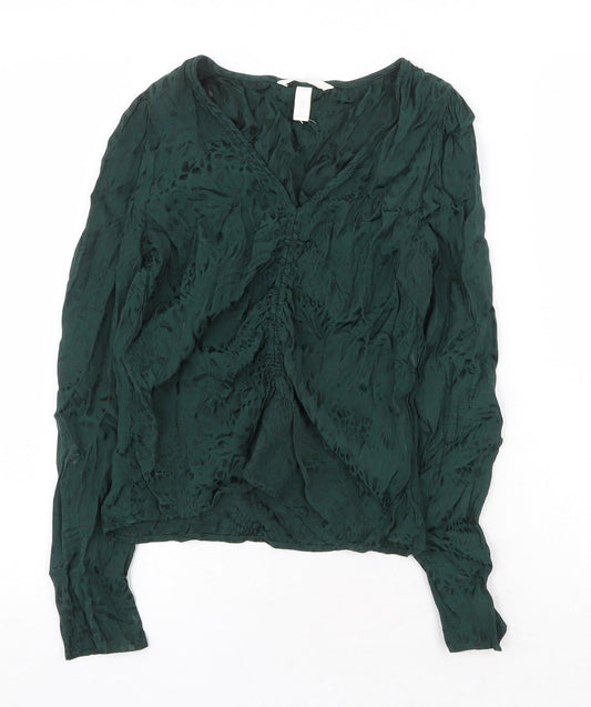 H&M Womens Green Geometric Viscose Basic Blouse Size 6 V-Neck