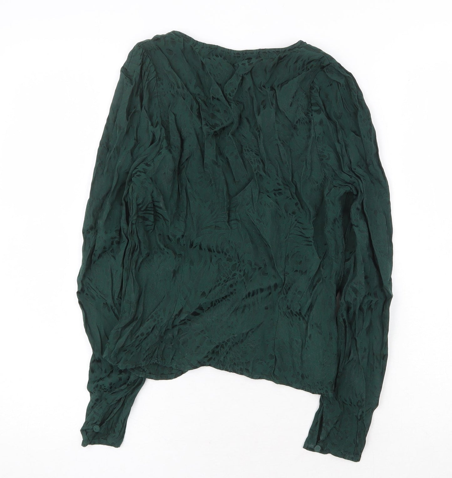 H&M Womens Green Geometric Viscose Basic Blouse Size 6 V-Neck