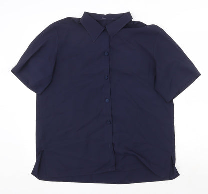 St Michael Womens Blue Polyester Basic Button-Up Size 14 Collared