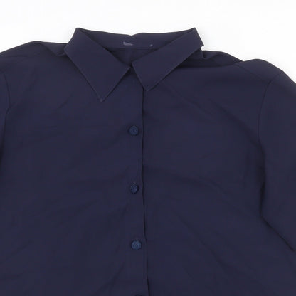 St Michael Womens Blue Polyester Basic Button-Up Size 14 Collared