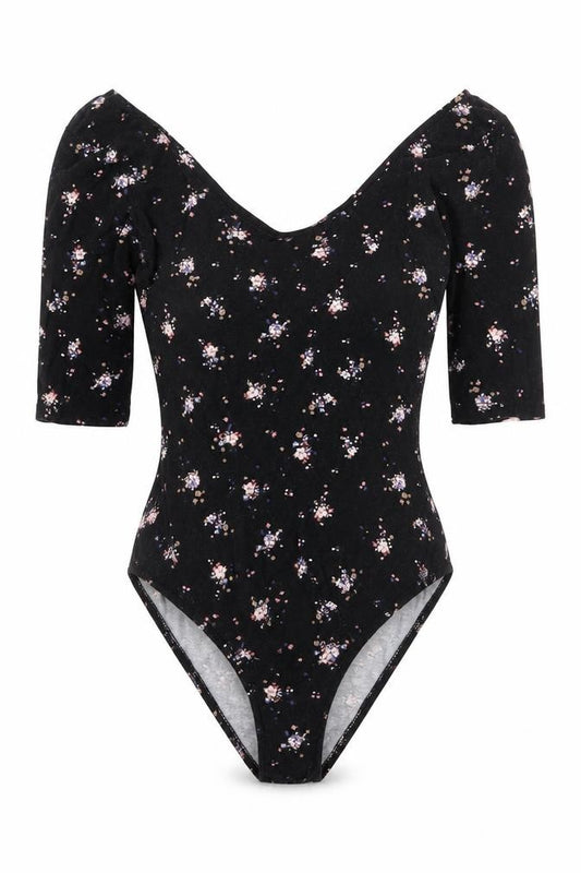 Atmosphere Womens Black Floral Cotton Bodysuit One-Piece Size 6 Snap
