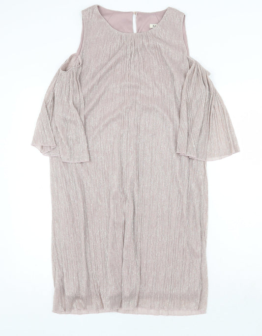 Xara Womens Pink Polyester A-Line Size 14 Round Neck Button - Cold Shoulder