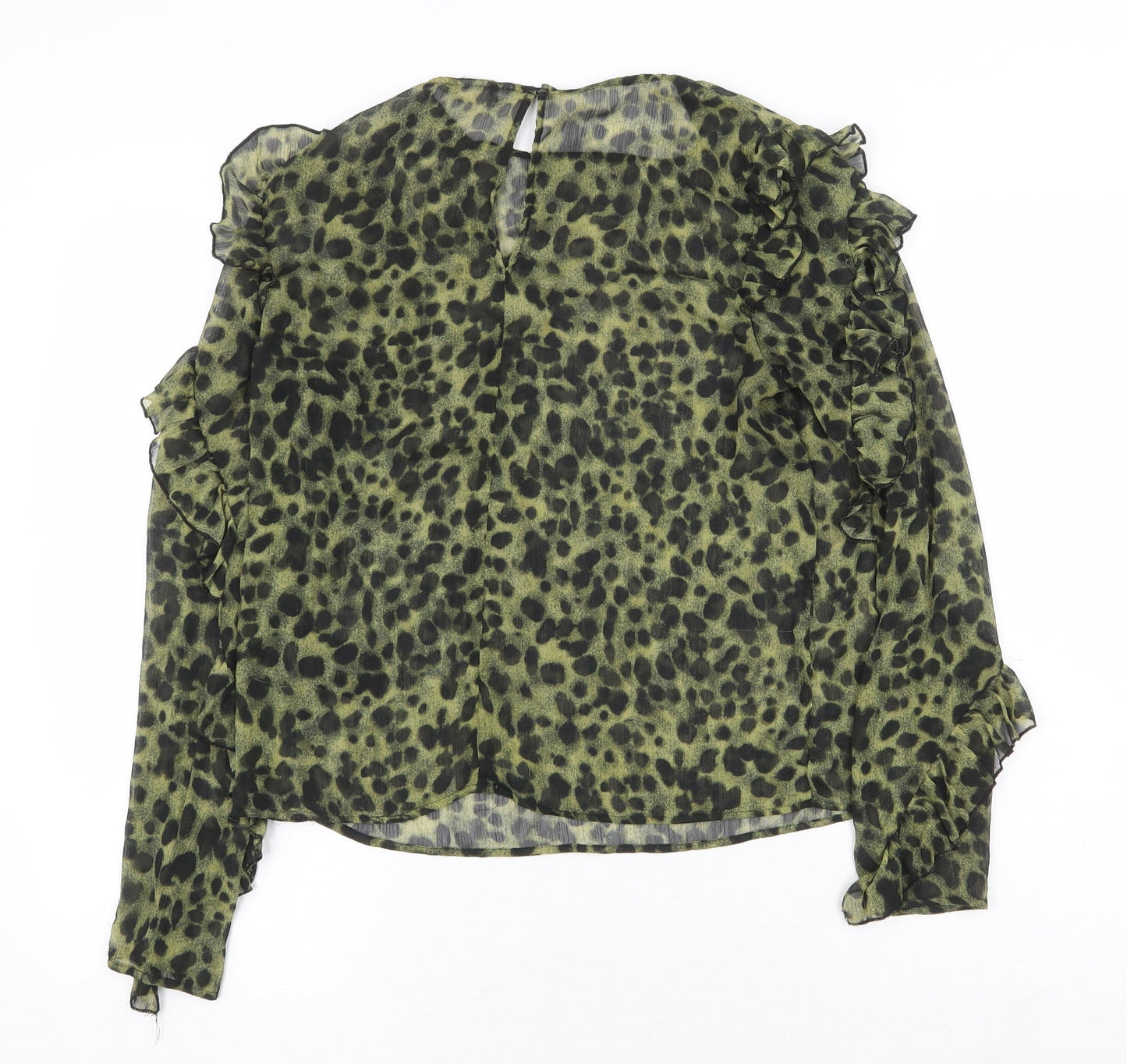 H&M Womens Green Animal Print Polyester Basic Blouse Size 6 Round Neck - Hyena Print
