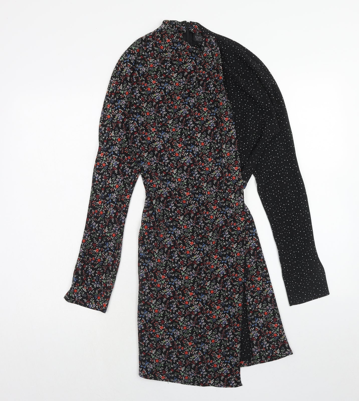 Topshop Womens Multicoloured Floral Polyester A-Line Size 8 High Neck Zip - Polka Dot