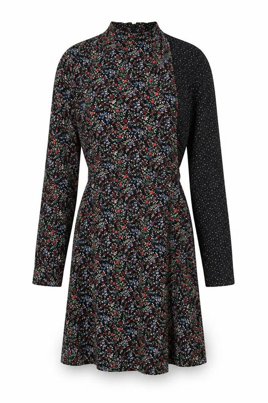 Topshop Womens Multicoloured Floral Polyester A-Line Size 8 High Neck Zip - Polka Dot