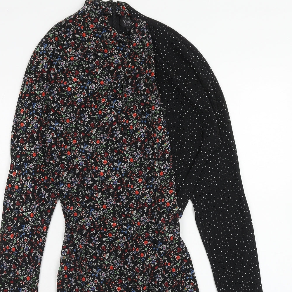 Topshop Womens Multicoloured Floral Polyester A-Line Size 8 High Neck Zip - Polka Dot