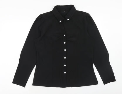 Preworn Womens Black Polyester Basic Button-Up Size L Collared