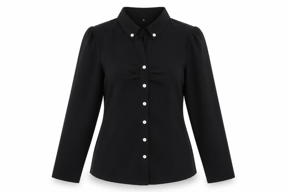 Preworn Womens Black Polyester Basic Button-Up Size L Collared