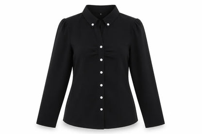 Preworn Womens Black Polyester Basic Button-Up Size L Collared