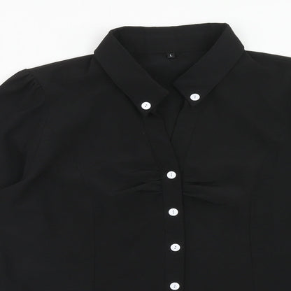 Preworn Womens Black Polyester Basic Button-Up Size L Collared
