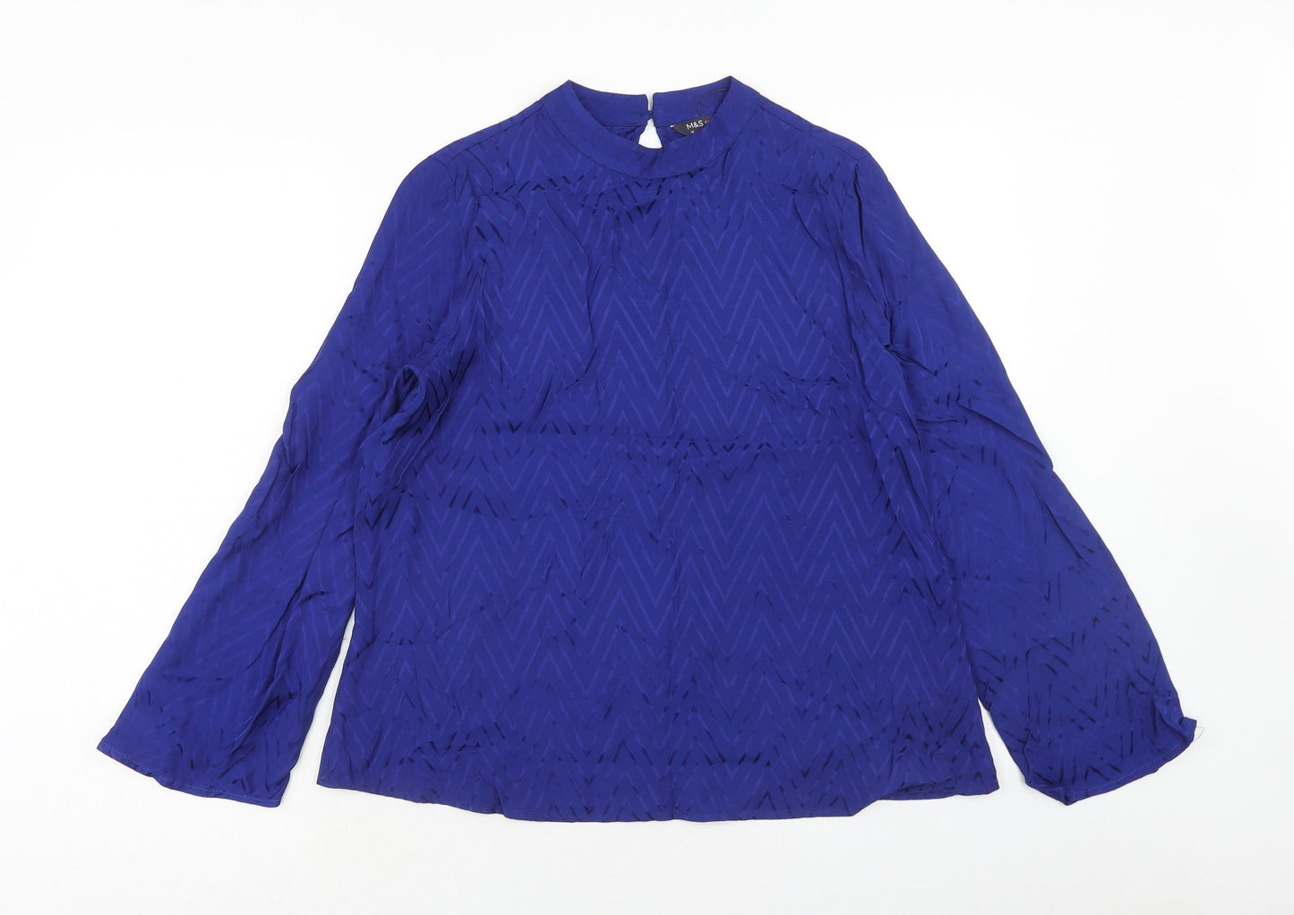 Marks and Spencer Womens Blue Geometric Viscose Basic Blouse Size 12 Round Neck