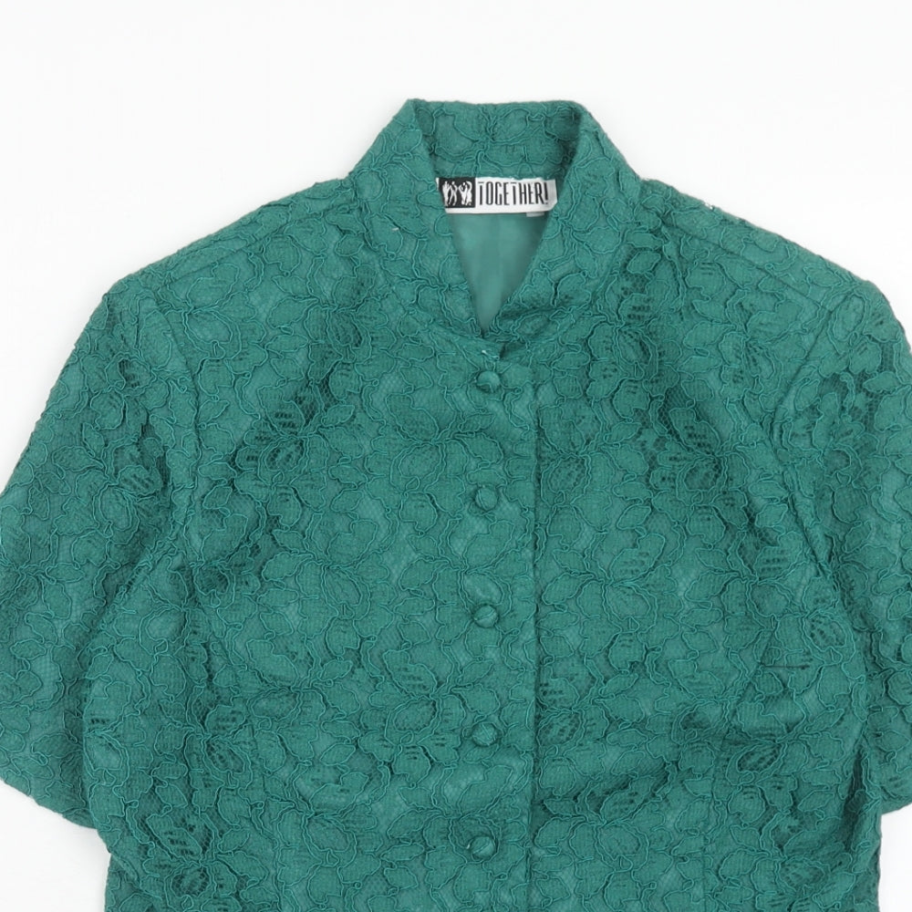 Together Womens Green Viscose Basic Button-Up Size 10 V-Neck