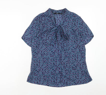 Simon jersey Womens Purple Geometric Polyester Basic Blouse Size 10 V-Neck