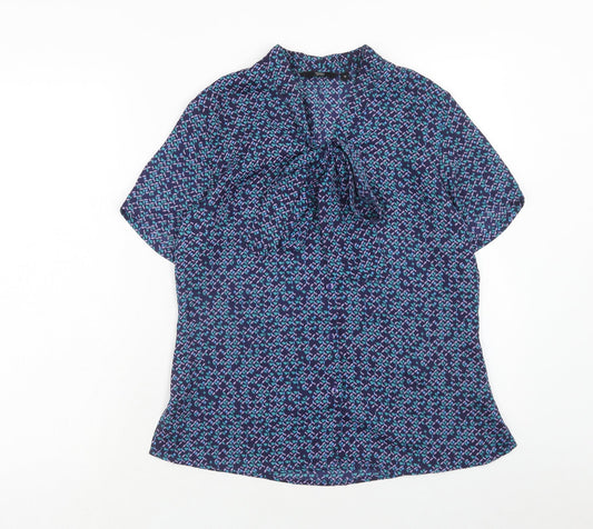 Simon jersey Womens Purple Geometric Polyester Basic Blouse Size 10 V-Neck