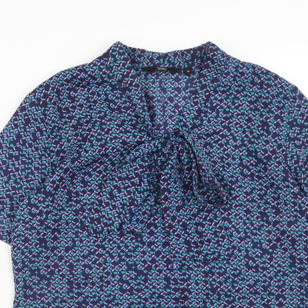 Simon jersey Womens Purple Geometric Polyester Basic Blouse Size 10 V-Neck