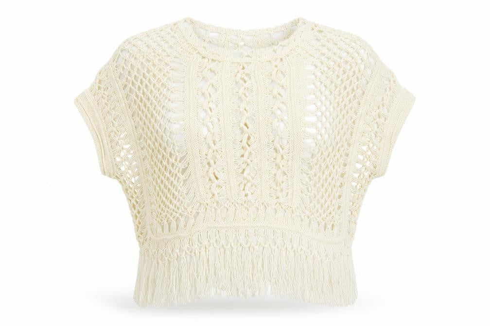 New Look Womens Ivory Acrylic Basic Blouse Size S Round Neck