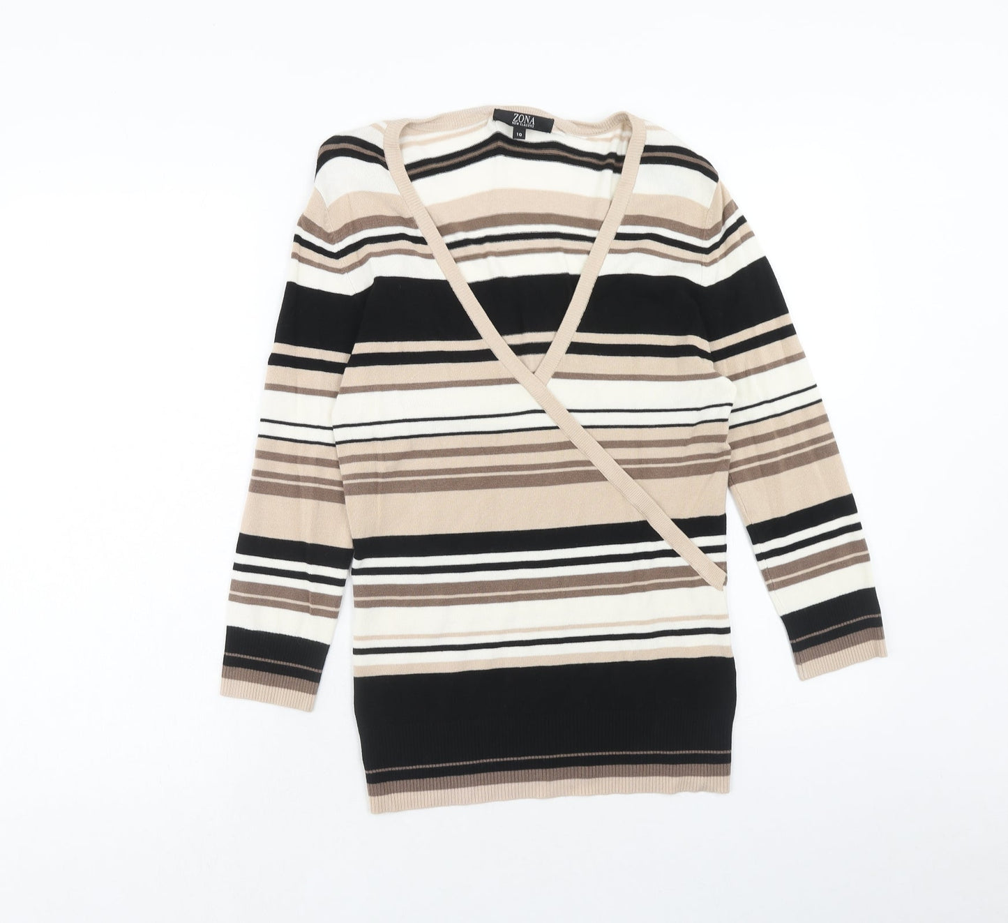 Zona Womens Multicoloured V-Neck Striped Viscose Pullover Jumper Size 10