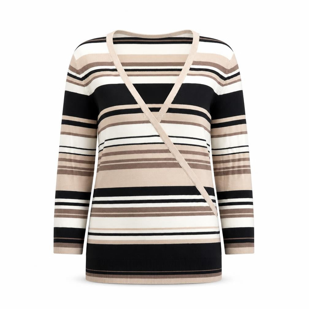 Zona Womens Multicoloured V-Neck Striped Viscose Pullover Jumper Size 10