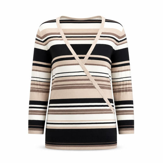 Zona Womens Multicoloured V-Neck Striped Viscose Pullover Jumper Size 10
