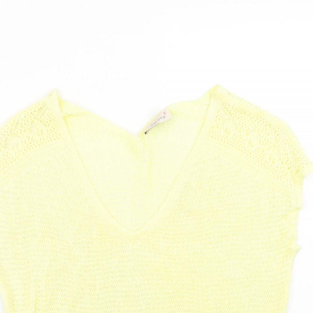 Per Una Womens Yellow Acrylic Basic Blouse Size 16 V-Neck