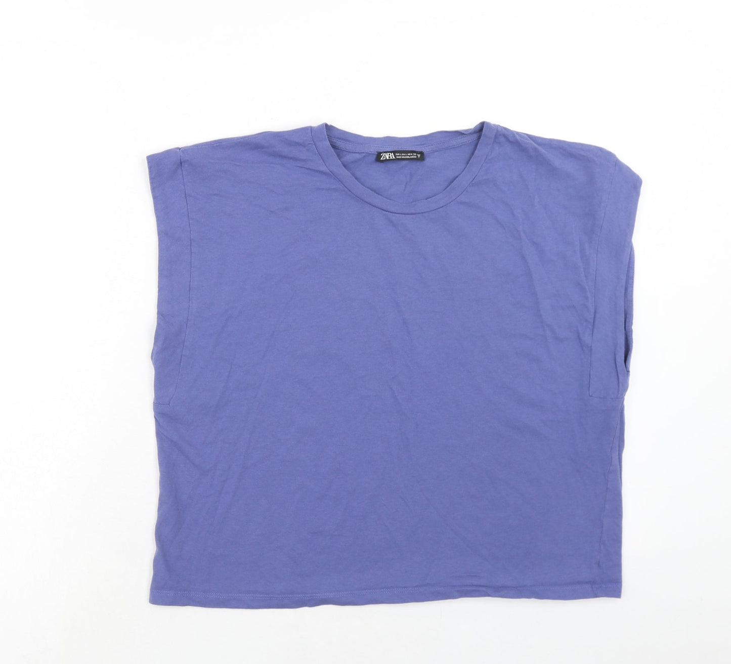 Zara Womens Purple Cotton Cropped Blouse Size L Round Neck