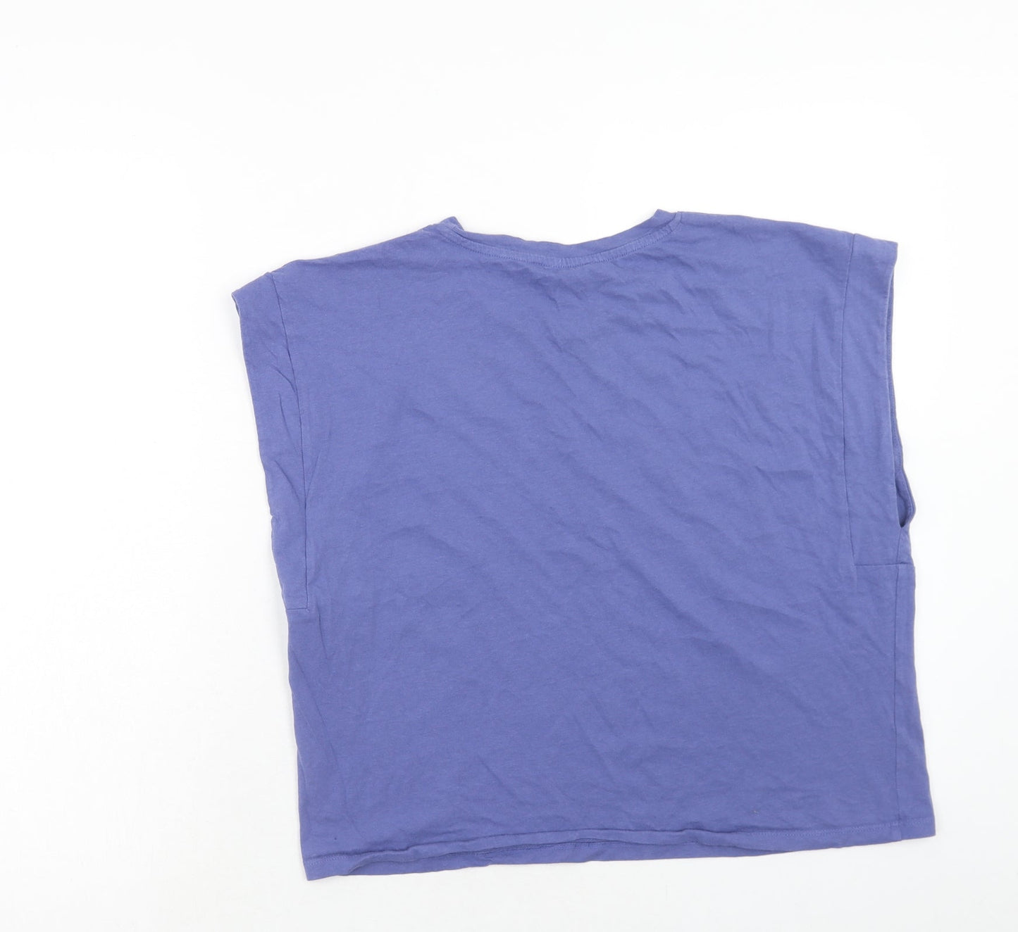 Zara Womens Purple Cotton Cropped Blouse Size L Round Neck