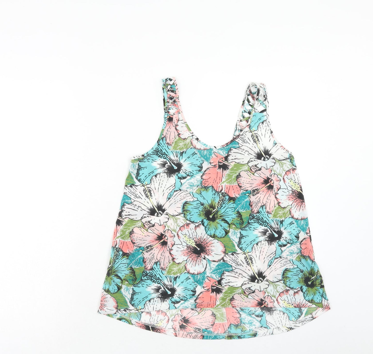H&M Womens Multicoloured Floral Polyester Basic Tank Size XS Scoop Neck