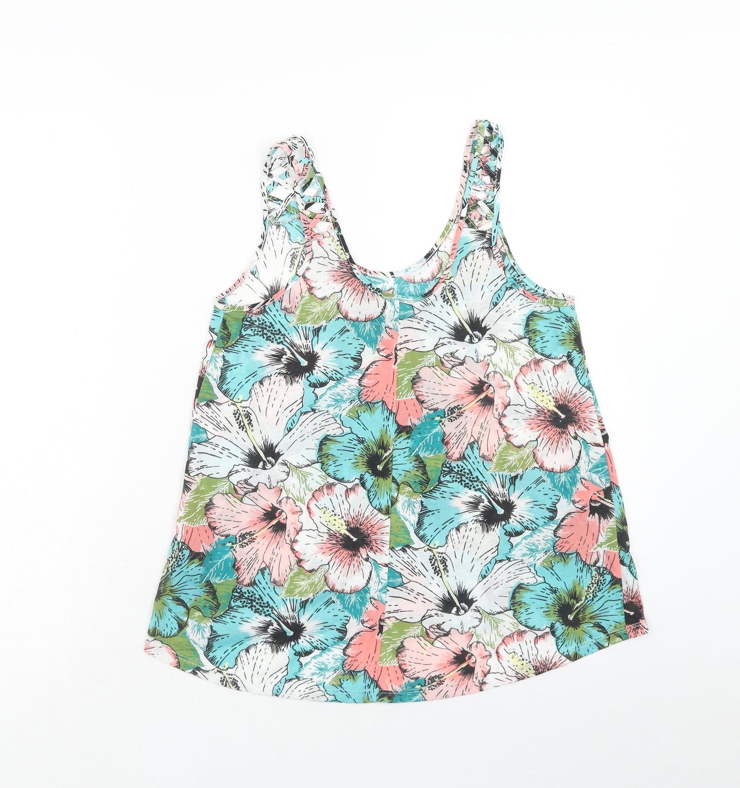 H&M Womens Multicoloured Floral Polyester Basic Tank Size XS Scoop Neck