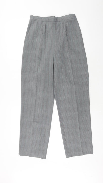 Preworn Womens Grey Striped Polyester Trousers Size 12 Regular